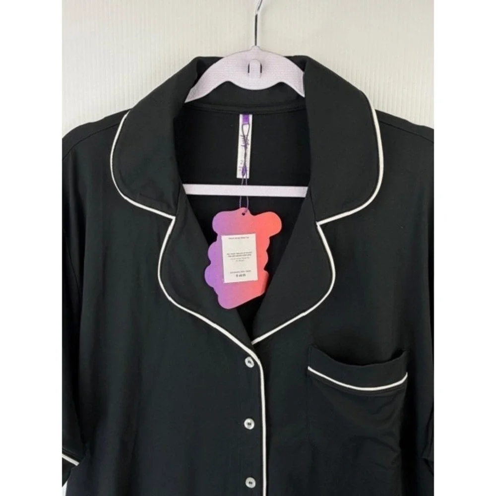 Yitty Cloud Jersey Sleep Top 2X Black Button‎ Soft Pajama Top Loungewear Cozy